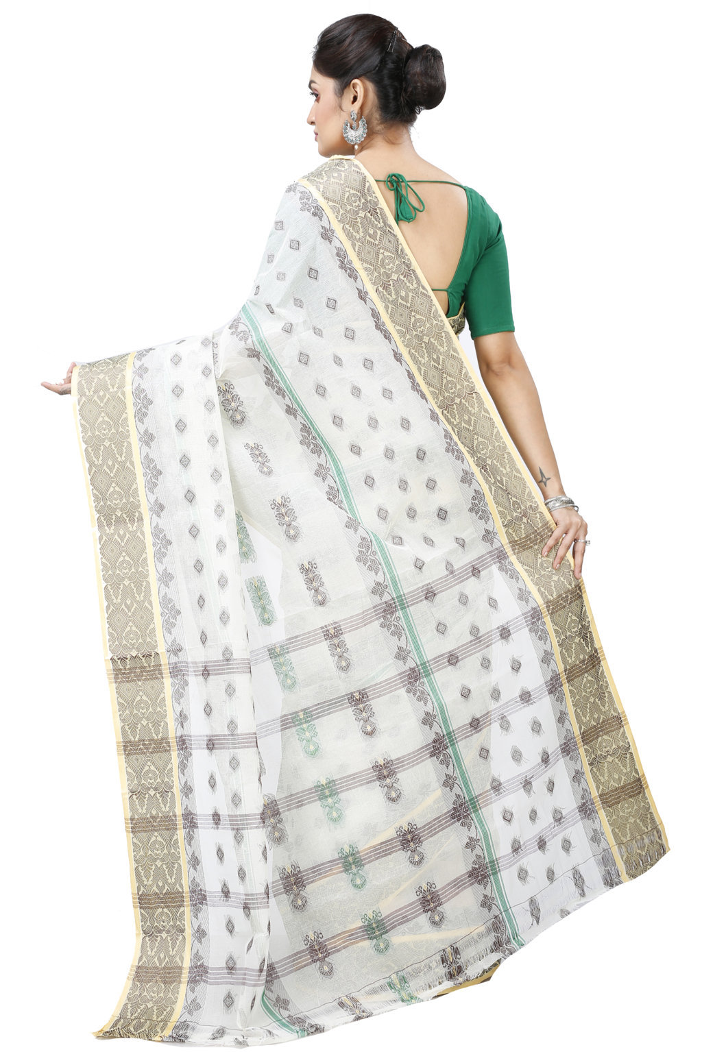 White Pure Cotton Ghusoon Tant Saree (949)